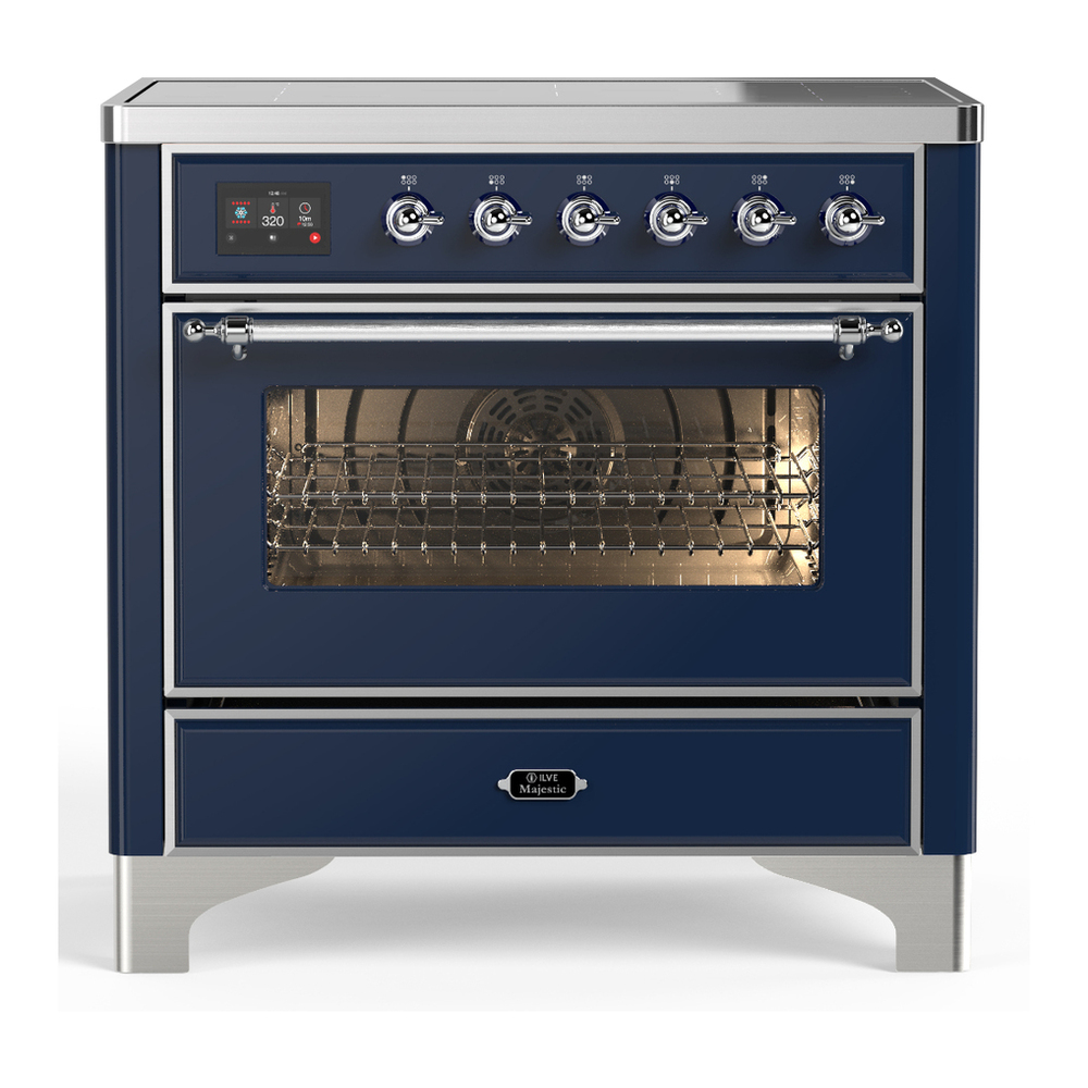 ILVE UMIB36NR3MBC Majestic III 36 inch Induction Range with 6 Elements, 3.5 cu. ft. Total Oven Capacity (Triple Glass Door, Midnight Blue, Chrome) 1 UMIB36NR3MBC