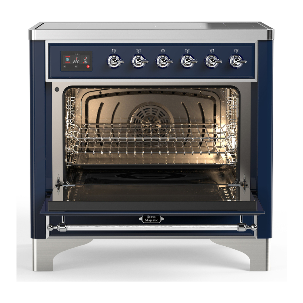 ILVE UMIB36NR3MBC Majestic III 36 inch Induction Range with 6 Elements, 3.5 cu. ft. Total Oven Capacity (Triple Glass Door, Midnight Blue, Chrome) 2 ILVE-UMIB36NR3MBC-Open Door View