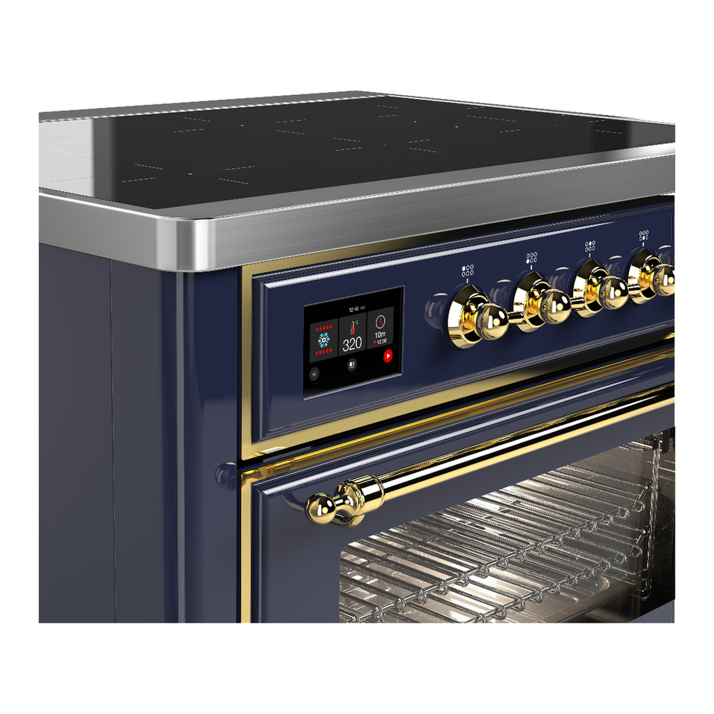 ILVE UMIB36NR3MBG Majestic III 36 inch Induction Range with 6 Elements, 3.5 cu. ft. Total Oven Capacity (Triple Glass Door, Midnight Blue, Brass) 5 ILVE-UMIB36NR3MBG-Control Knobs View