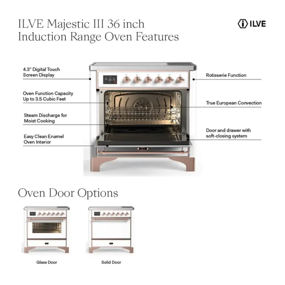 ILVE UMIB36N Majestic III 36 inch Induction Range with 6 Elements, 3.5 cu. ft. Total Oven Capacity
