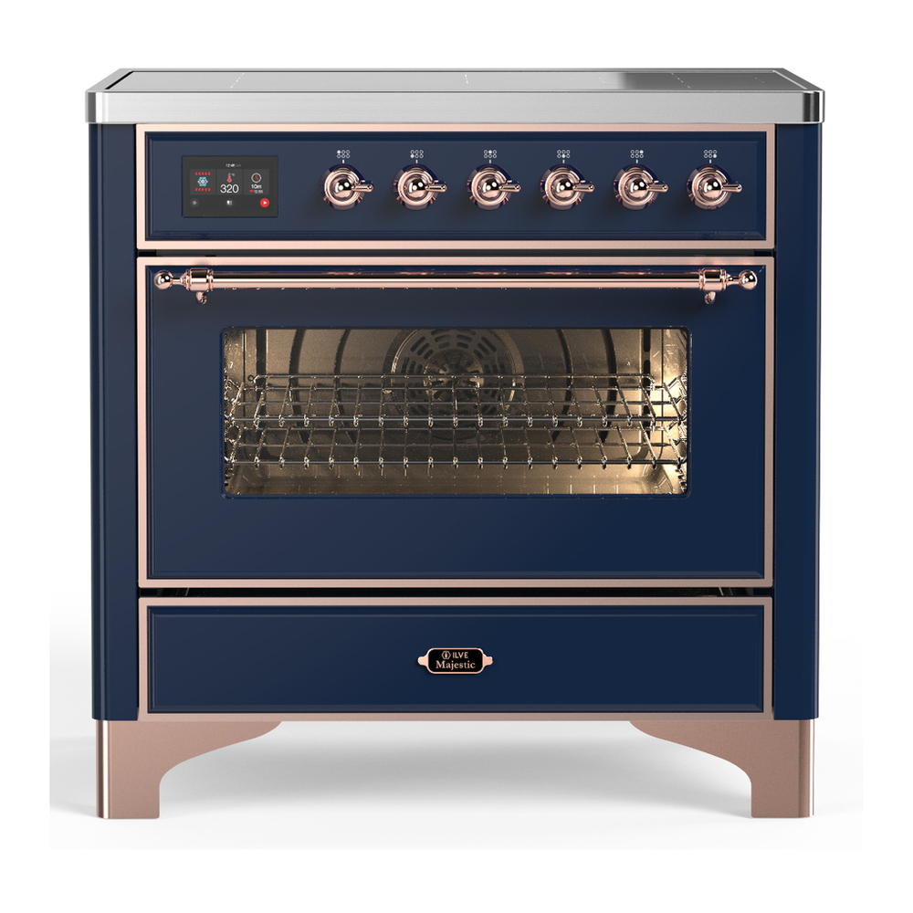 ILVE UMIB36NR3MBP Majestic III 36 inch Induction Range with 6 Elements, 3.5 cu. ft. Total Oven Capacity (Triple Glass Door, Midnight Blue, Copper) 1 UMIB36NR3MBP