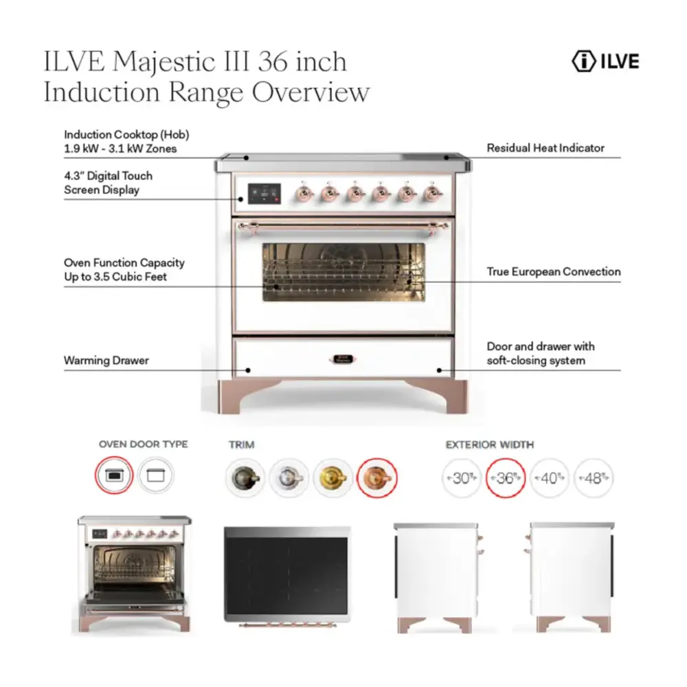 ILVE UMIB36N Majestic III 36 inch Induction Range with 6 Elements, 3.5 cu. ft. Total Oven Capacity