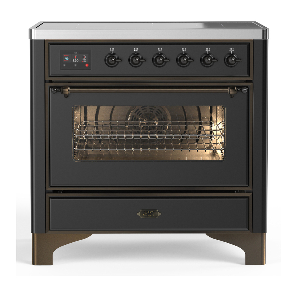 ILVE UMIB36NR3MGB Majestic III 36 inch Induction Range with 6 Elements, 3.5 cu. ft. Total Oven Capacity (Triple Glass Door, Graphite Matte, Burnished) 1 UMIB36NR3MGB