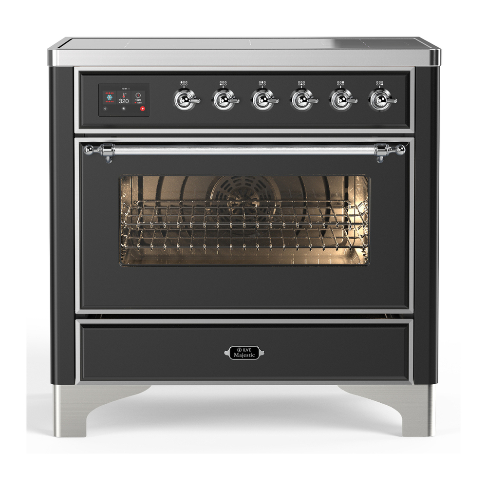 ILVE UMIB36NR3MGC Majestic III 36 inch Induction Range with 6 Elements, 3.5 cu. ft. Total Oven Capacity (Triple Glass Door, Graphite Matte, Chrome) 1 UMIB36NR3MGC