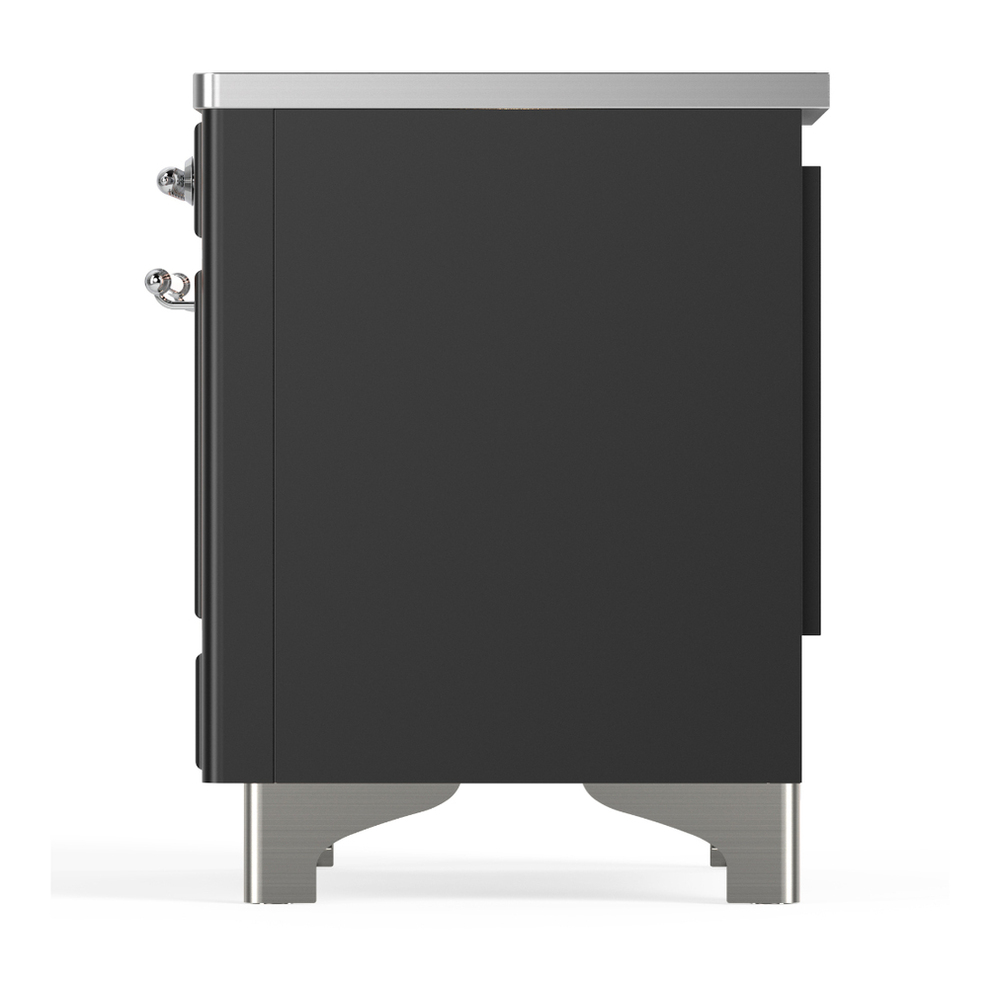 ILVE UMIB36NR3MGC Majestic III 36 inch Induction Range with 6 Elements, 3.5 cu. ft. Total Oven Capacity (Triple Glass Door, Graphite Matte, Chrome) 7 ILVE-UMIB36NR3MGC-Left Side View