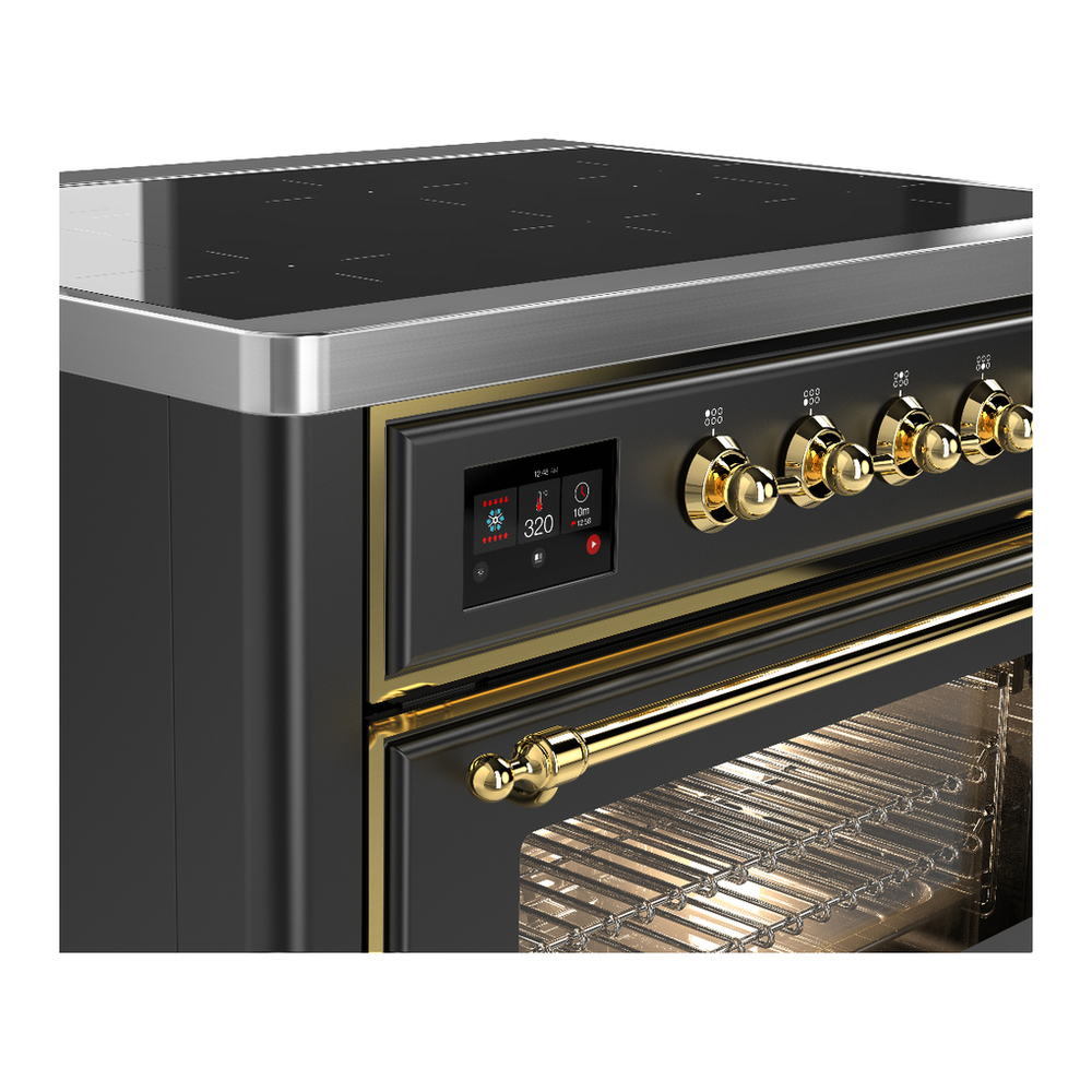 ILVE UMIB36NR3MGG Majestic III 36 inch Induction Range with 6 Elements, 3.5 cu. ft. Total Oven Capacity (Triple Glass Door, Graphite Matte, Brass) 5 ILVE-UMIB36NR3MGG-Control Knobs View