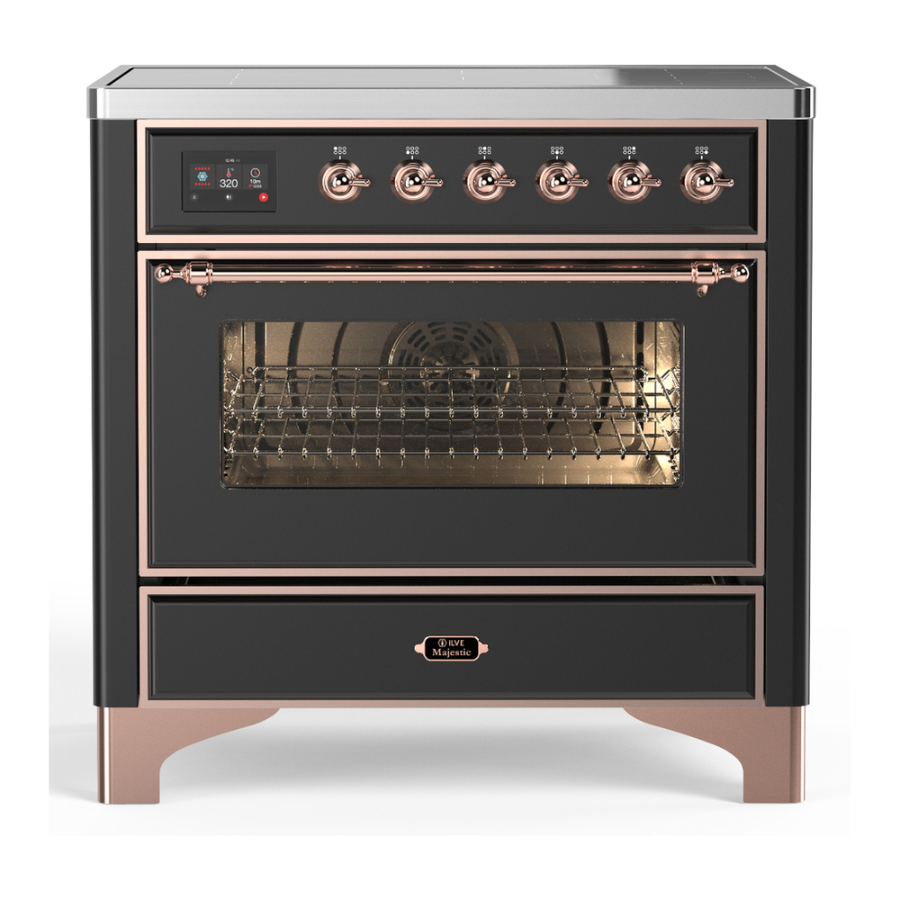 ILVE UMIB36NR3MGP Majestic III 36 inch Induction Range with 6 Elements, 3.5 cu. ft. Total Oven Capacity (Triple Glass Door, Graphite Matte, Copper) 1 UMIB36NR3MGP