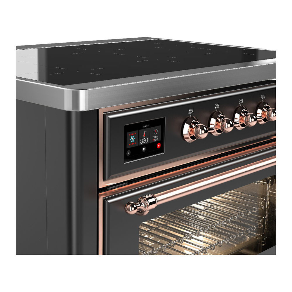 ILVE UMIB36NR3MGP Majestic III 36 inch Induction Range with 6 Elements, 3.5 cu. ft. Total Oven Capacity (Triple Glass Door, Graphite Matte, Copper) 5 ILVE-UMIB36NR3MGP-Control Knobs View