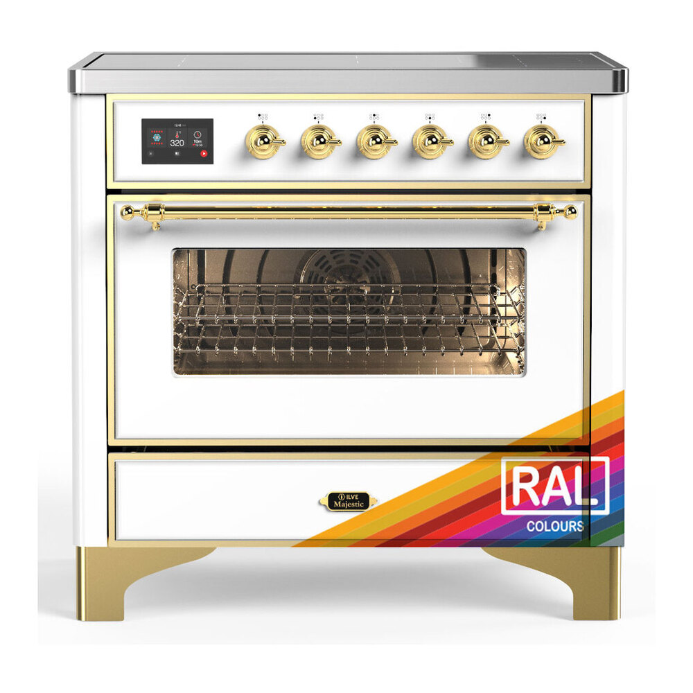 ILVE UMIB36NR3RAG Majestic III 36 inch Induction Range with 6 Elements, 3.5 cu. ft. Total Oven Capacity (Triple Glass Door, RAL, Brass) 1 UMIB36NR3RAG