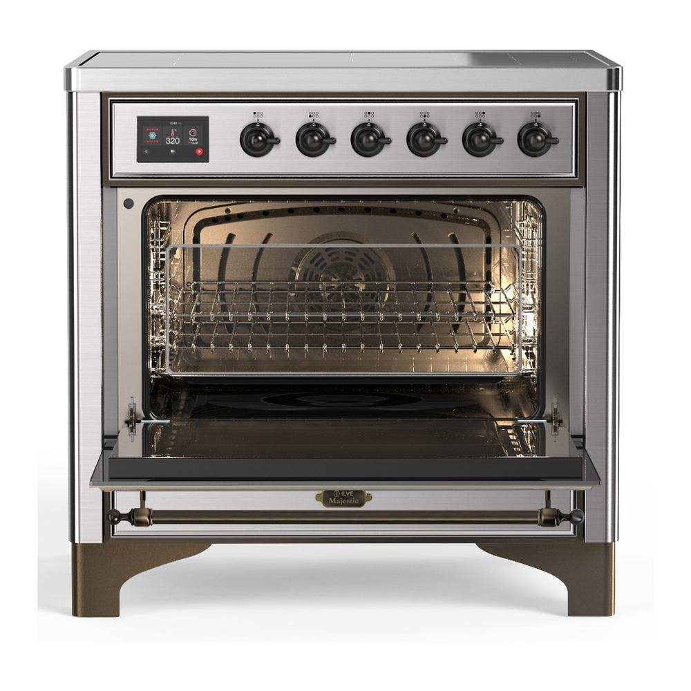ILVE UMIB36NR3SSB Majestic III 36 inch Induction Range with 6 Elements, 3.5 cu. ft. Total Oven Capacity (Triple Glass Door, Stainless Steel, Burnished) 2 ILVE-UMIB36NR3SSB-Open Door View