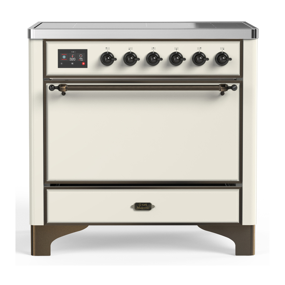 ILVE UMIB36QNR3AWB Majestic III 36 inch Induction Range with 6 Elements, 3.5 cu. ft. Total Oven Capacity (Solid Door, Antique White, Burnished) 1 UMIB36QNR3AWB