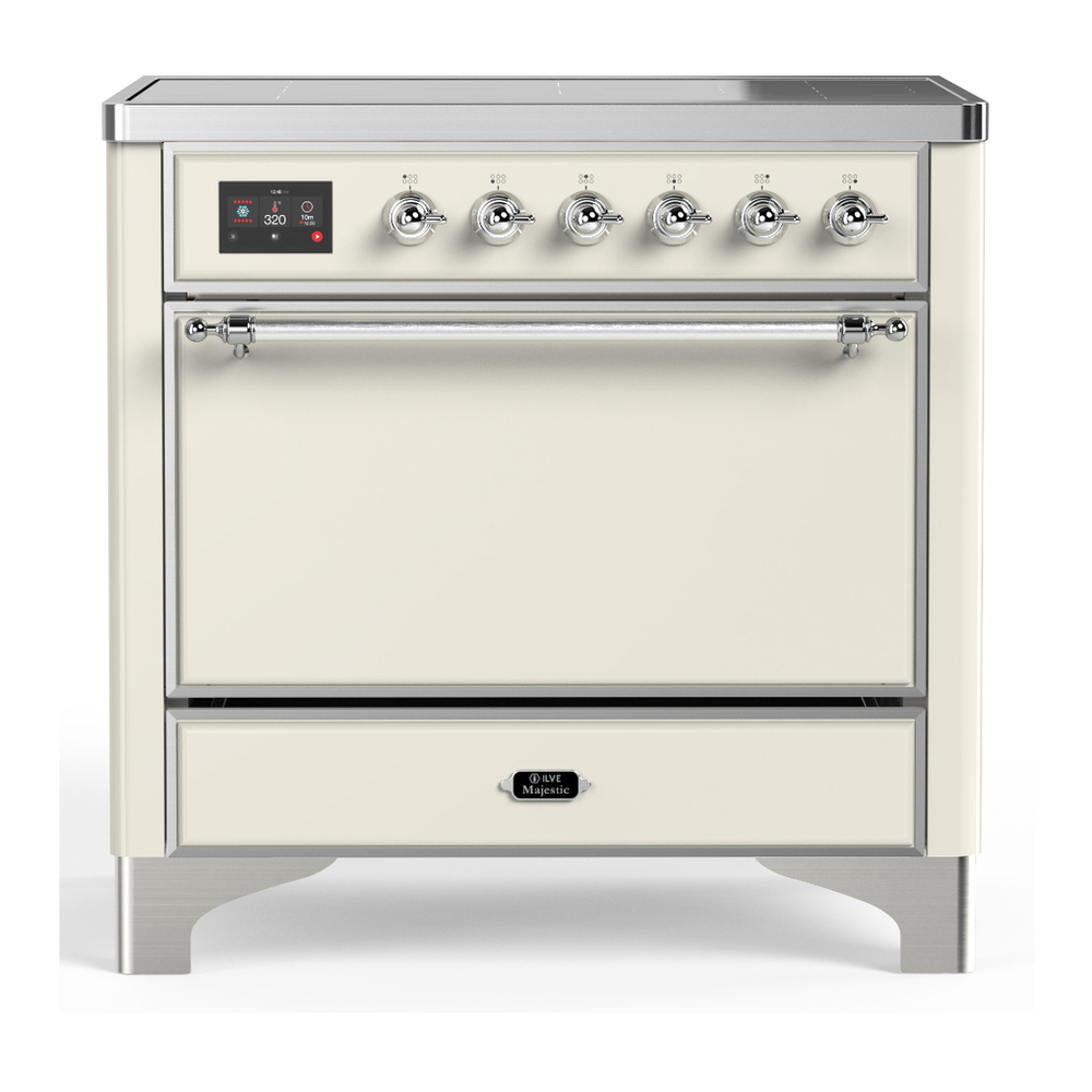 ILVE UMIB36QNR3AWC Majestic III 36 inch Induction Range with 6 Elements, 3.5 cu. ft. Total Oven Capacity (Solid Door, Antique White, Chrome) 1 UMIB36QNR3AWC