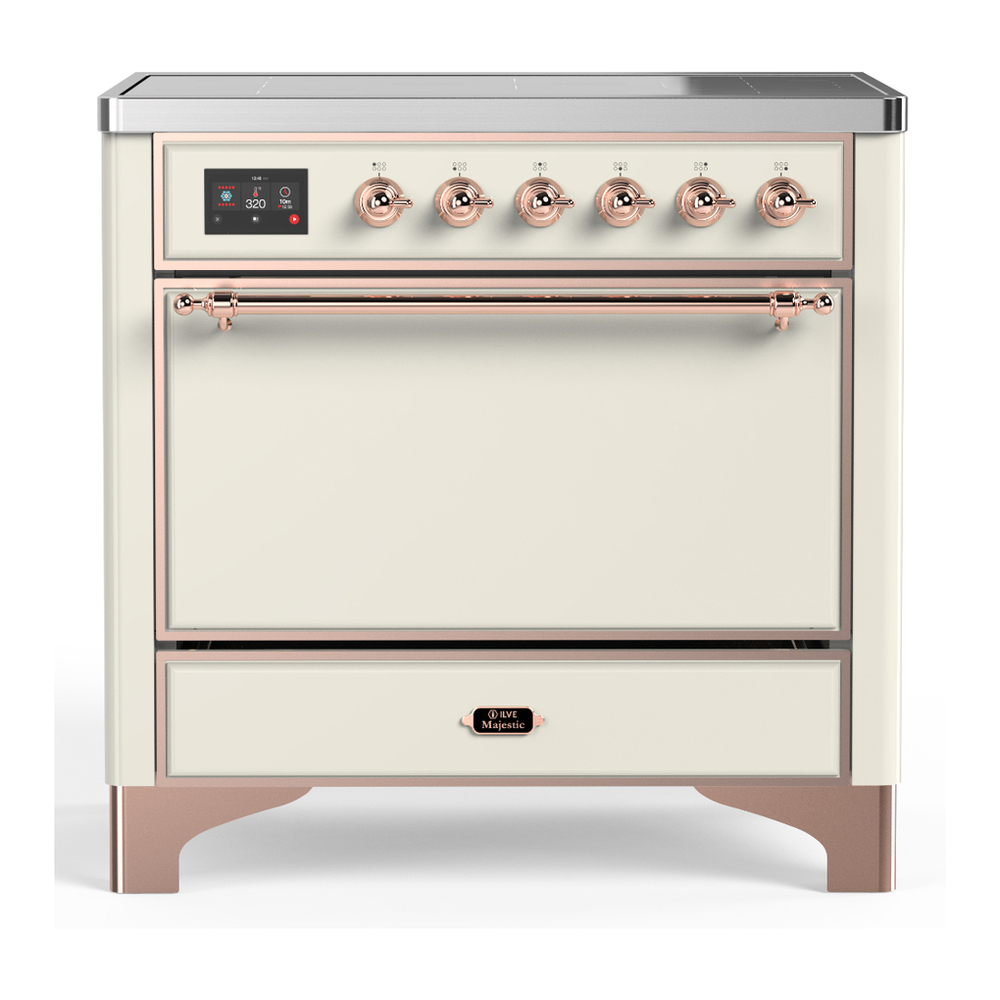 ILVE UMIB36QNR3AWP Majestic III 36 inch Induction Range with 6 Elements, 3.5 cu. ft. Total Oven Capacity (Solid Door, Antique White, Copper) 1 UMIB36QNR3AWP