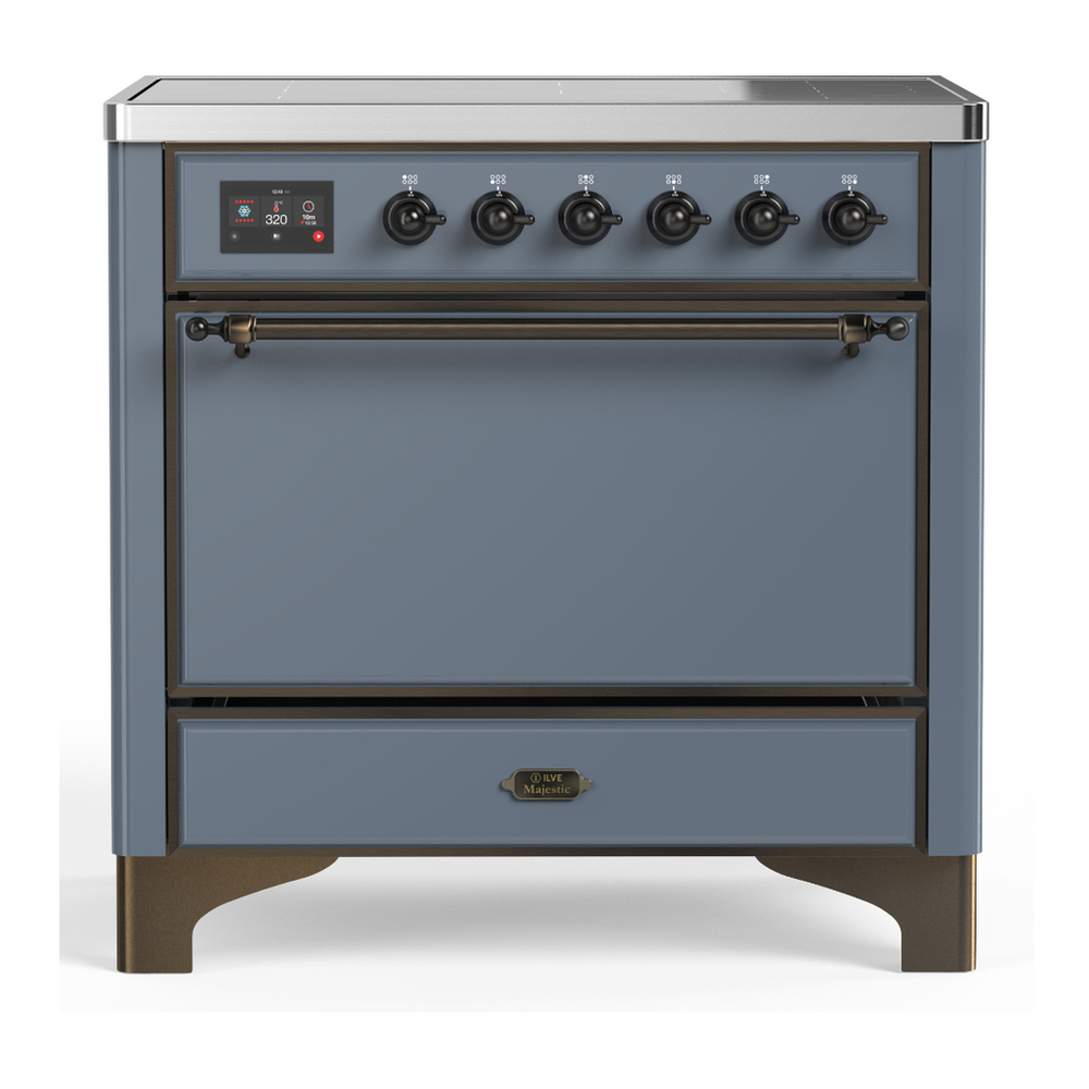 ILVE UMIB36QNR3BGB Majestic III 36 inch Induction Range with 6 Elements, 3.5 cu. ft. Total Oven Capacity (Solid Door, Blue Grey, Burnished) 1 UMIB36QNR3BGB
