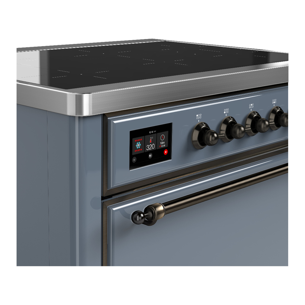 ILVE UMIB36QNR3BGB Majestic III 36 inch Induction Range with 6 Elements, 3.5 cu. ft. Total Oven Capacity (Solid Door, Blue Grey, Burnished) 5 ILVE-UMIB36QNR3BGB-Control Knobs View