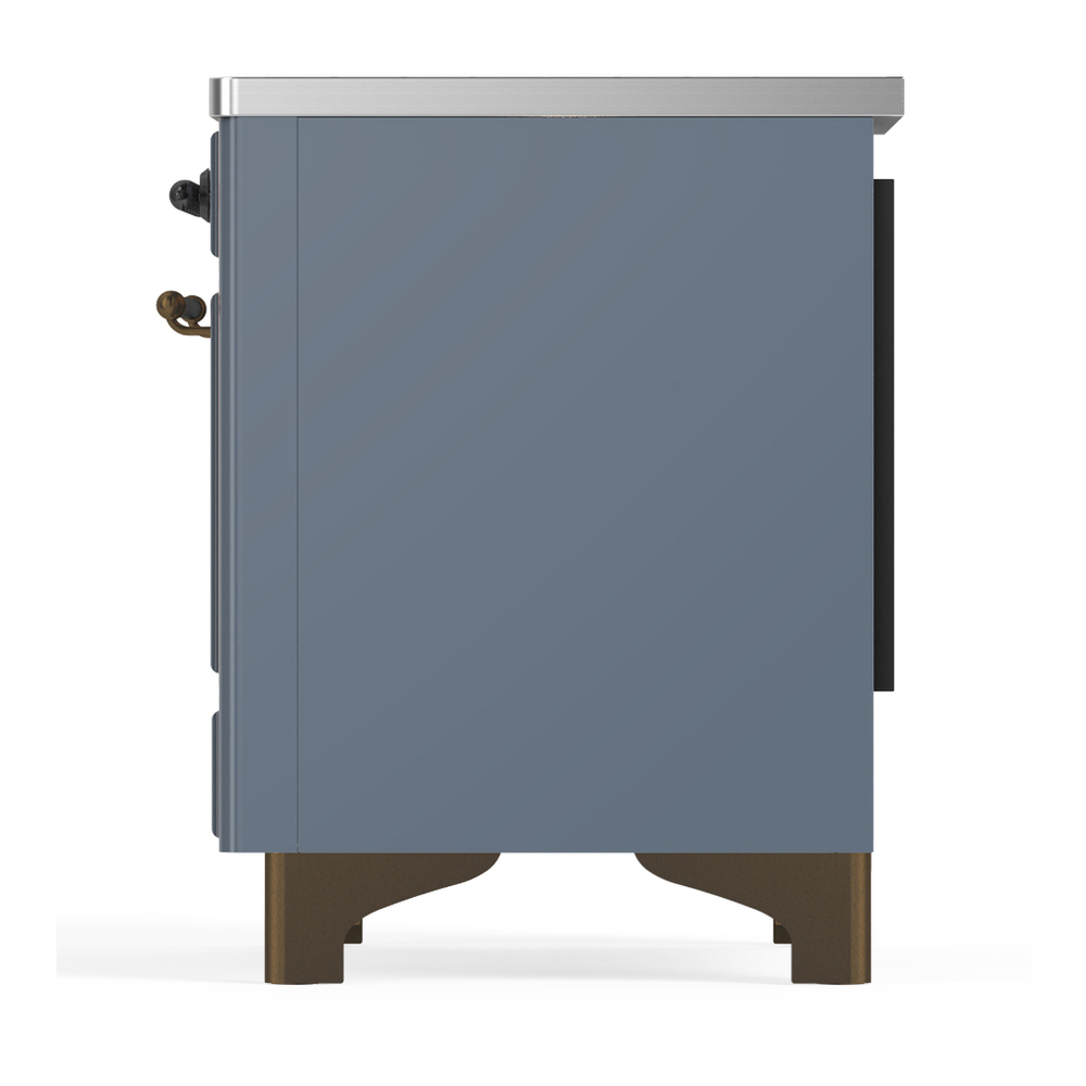 ILVE UMIB36QNR3BGB Majestic III 36 inch Induction Range with 6 Elements, 3.5 cu. ft. Total Oven Capacity (Solid Door, Blue Grey, Burnished) 7 ILVE-UMIB36QNR3BGB-Left Side View