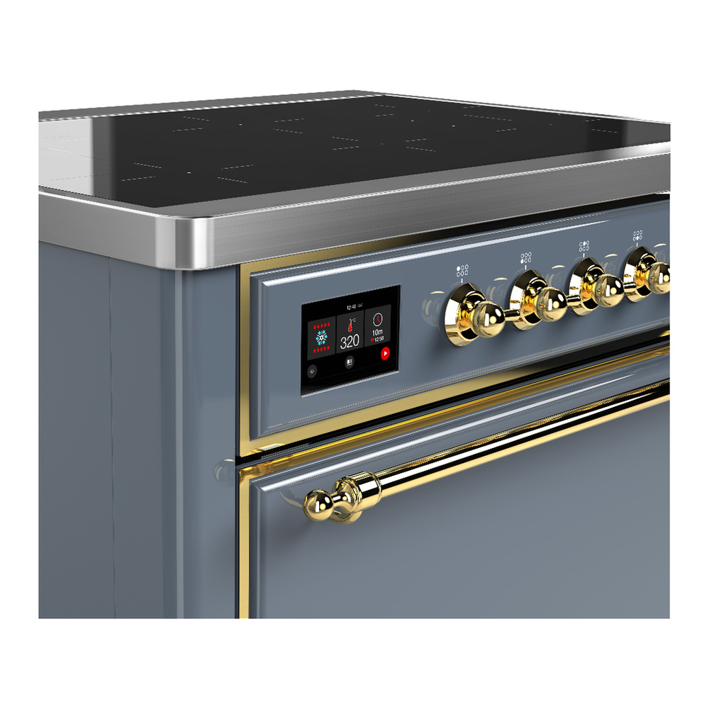 ILVE UMIB36QNR3BGG Majestic III 36 inch Induction Range with 6 Elements, 3.5 cu. ft. Total Oven Capacity (Solid Door, Blue Grey, Brass) 5 ILVE-UMIB36QNR3BGG-Control Knobs View