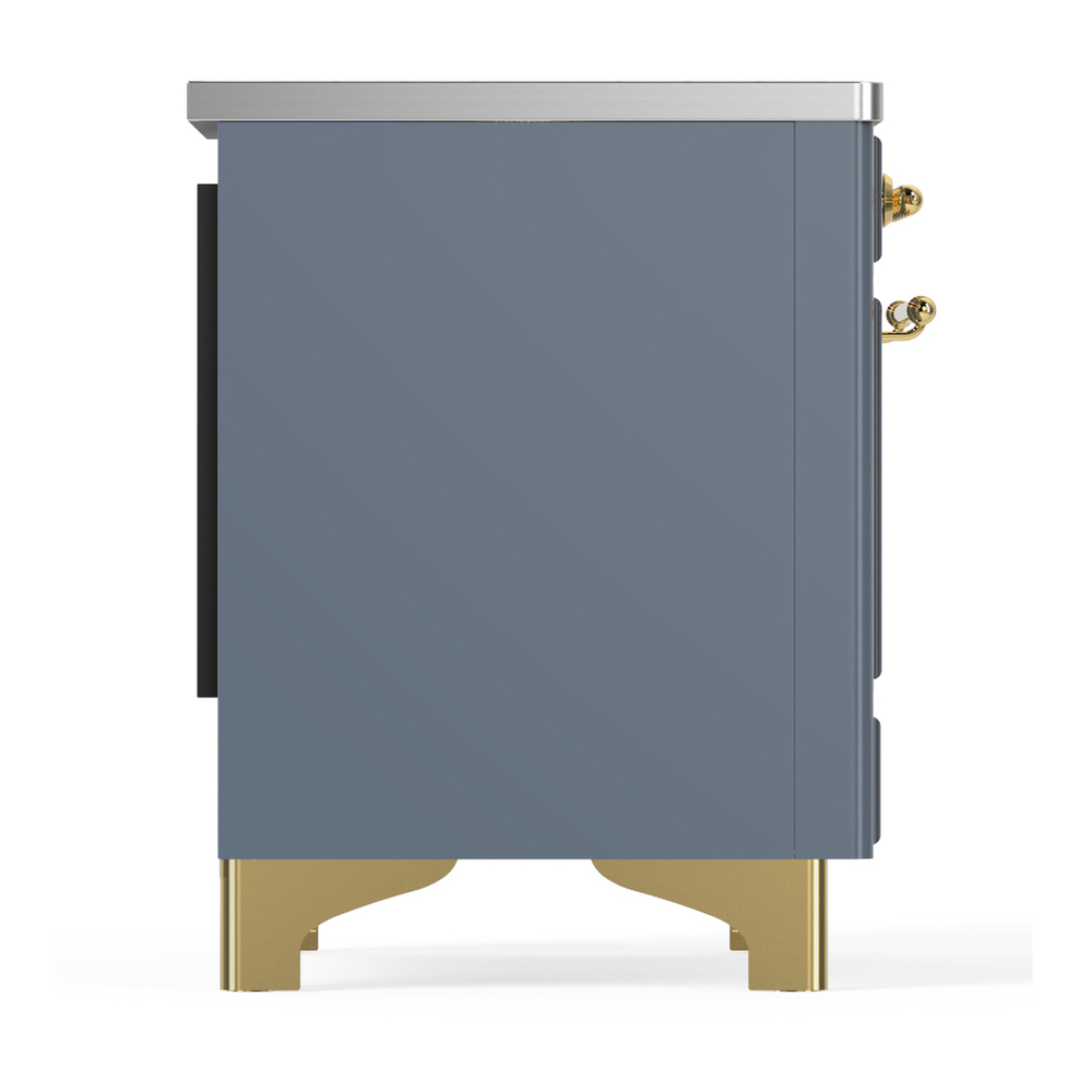 ILVE UMIB36QNR3BGG Majestic III 36 inch Induction Range with 6 Elements, 3.5 cu. ft. Total Oven Capacity (Solid Door, Blue Grey, Brass) 6 ILVE-UMIB36QNR3BGG-Right Side View