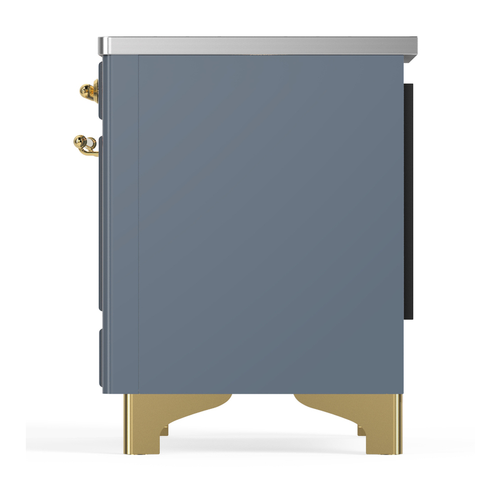 ILVE UMIB36QNR3BGG Majestic III 36 inch Induction Range with 6 Elements, 3.5 cu. ft. Total Oven Capacity (Solid Door, Blue Grey, Brass) 7 ILVE-UMIB36QNR3BGG-Left Side View