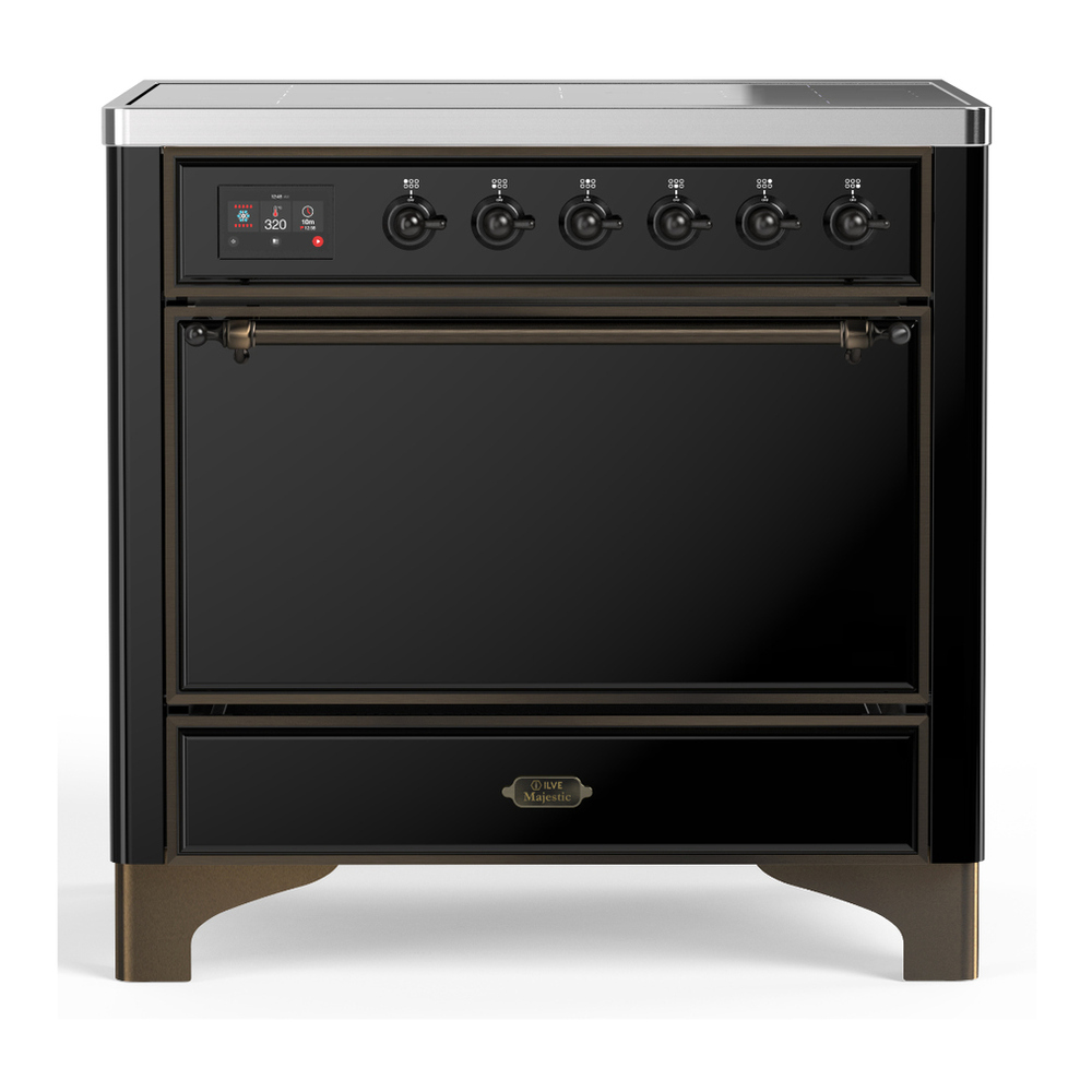 ILVE UMIB36QNR3BKB Majestic III 36 inch Induction Range with 6 Elements, 3.5 cu. ft. Total Oven Capacity (Solid Door, Glossy Black, Burnished) 1 UMIB36QNR3BKB