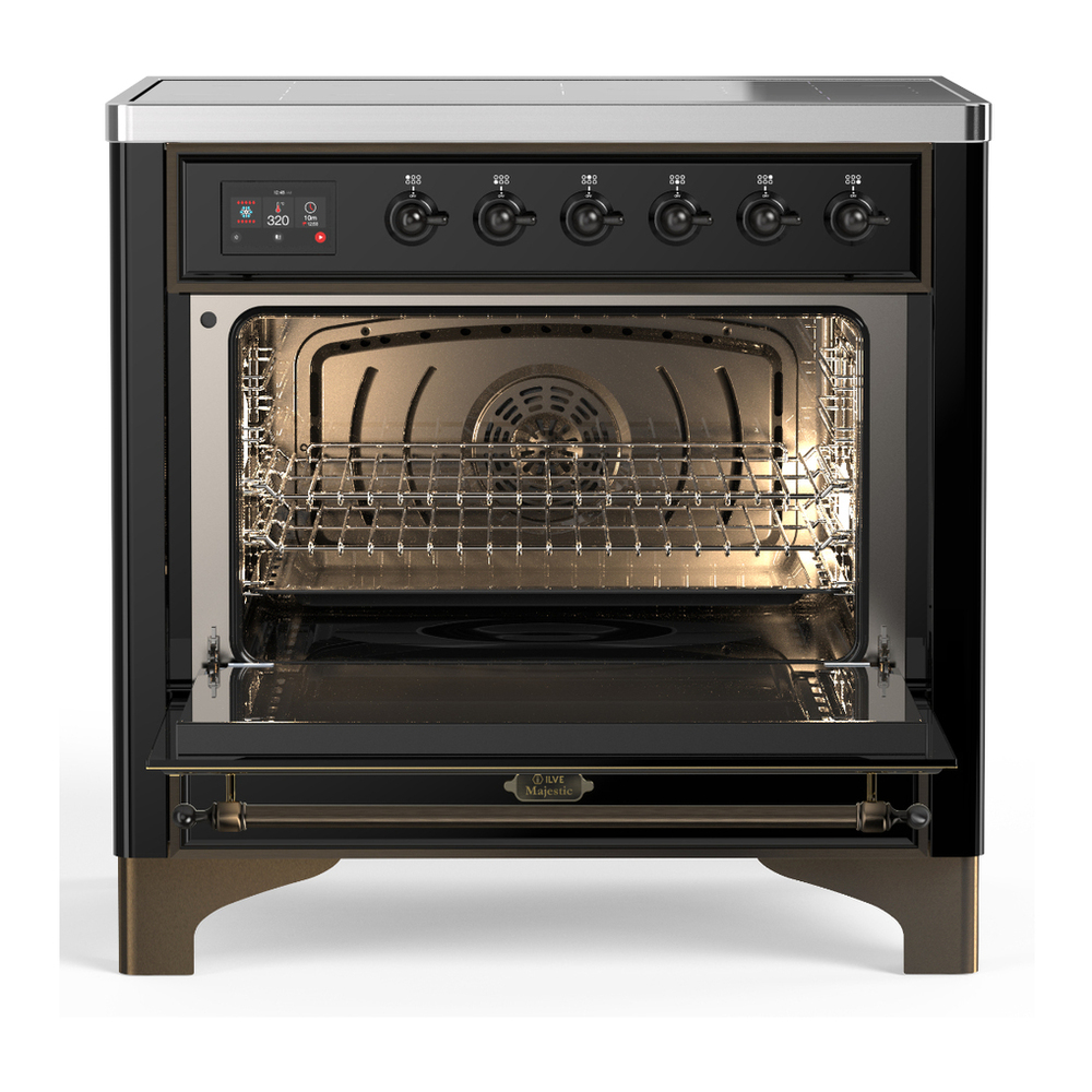 ILVE UMIB36QNR3BKB Majestic III 36 inch Induction Range with 6 Elements, 3.5 cu. ft. Total Oven Capacity (Solid Door, Glossy Black, Burnished) 2 ILVE-UMIB36QNR3BKB-Open Door View
