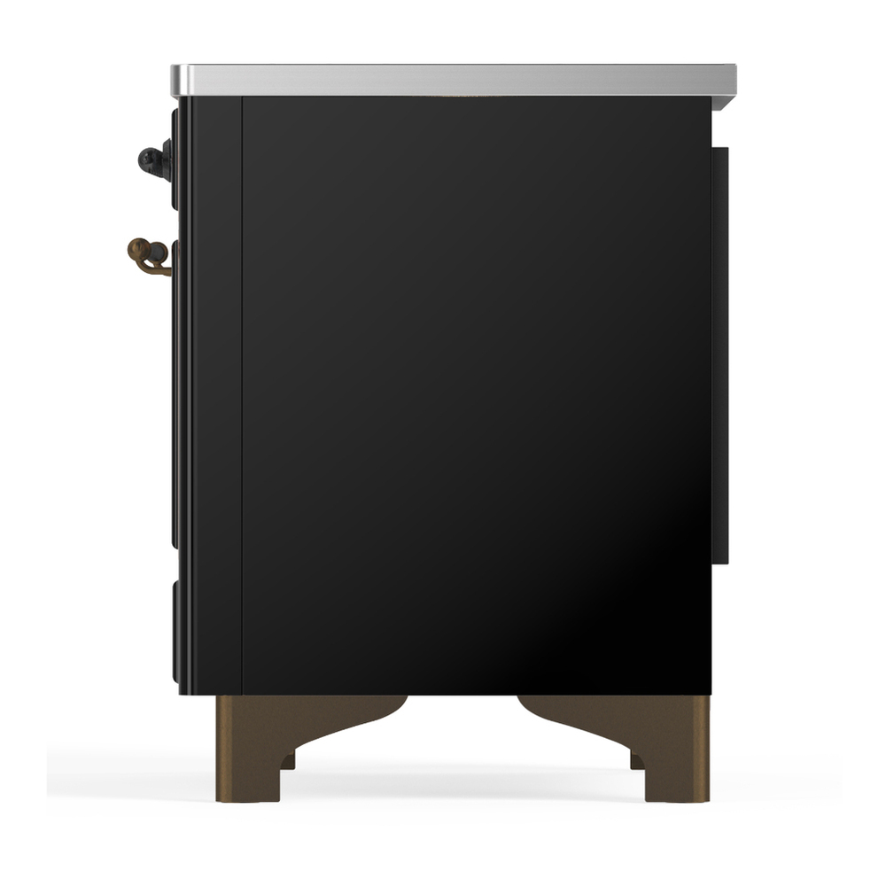 ILVE UMIB36QNR3BKB Majestic III 36 inch Induction Range with 6 Elements, 3.5 cu. ft. Total Oven Capacity (Solid Door, Glossy Black, Burnished) 7 ILVE-UMIB36QNR3BKB-Left Side View