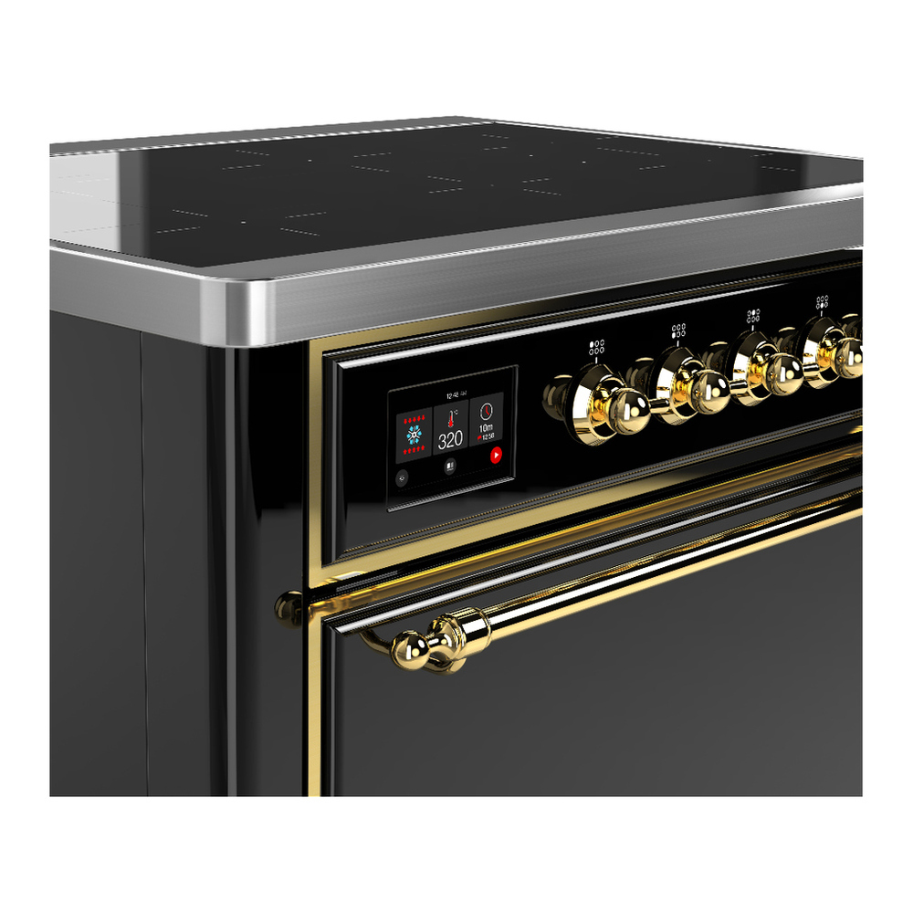ILVE UMIB36QNR3BKG Majestic III 36 inch Induction Range with 6 Elements, 3.5 cu. ft. Total Oven Capacity (Solid Door, Glossy Black, Brass) 5 ILVE-UMIB36QNR3BKG-Control Knobs View