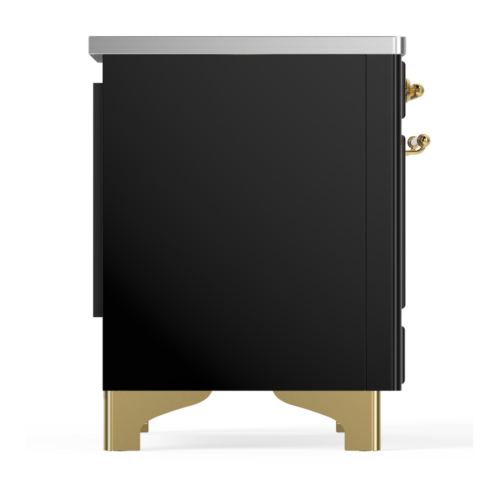 ILVE UMIB36QNR3BKG Majestic III 36 inch Induction Range with 6 Elements, 3.5 cu. ft. Total Oven Capacity (Solid Door, Glossy Black, Brass) 6 ILVE-UMIB36QNR3BKG-Right Side View