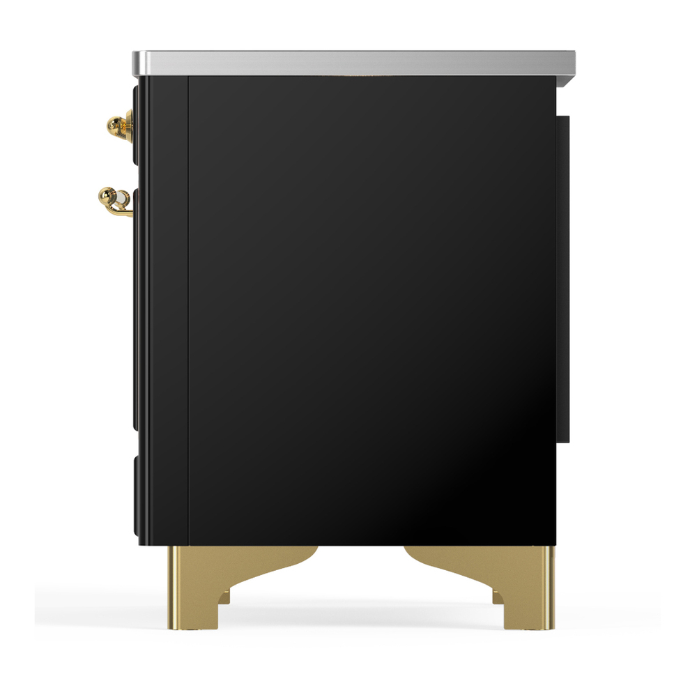 ILVE UMIB36QNR3BKG Majestic III 36 inch Induction Range with 6 Elements, 3.5 cu. ft. Total Oven Capacity (Solid Door, Glossy Black, Brass) 7 ILVE-UMIB36QNR3BKG-Left Side View