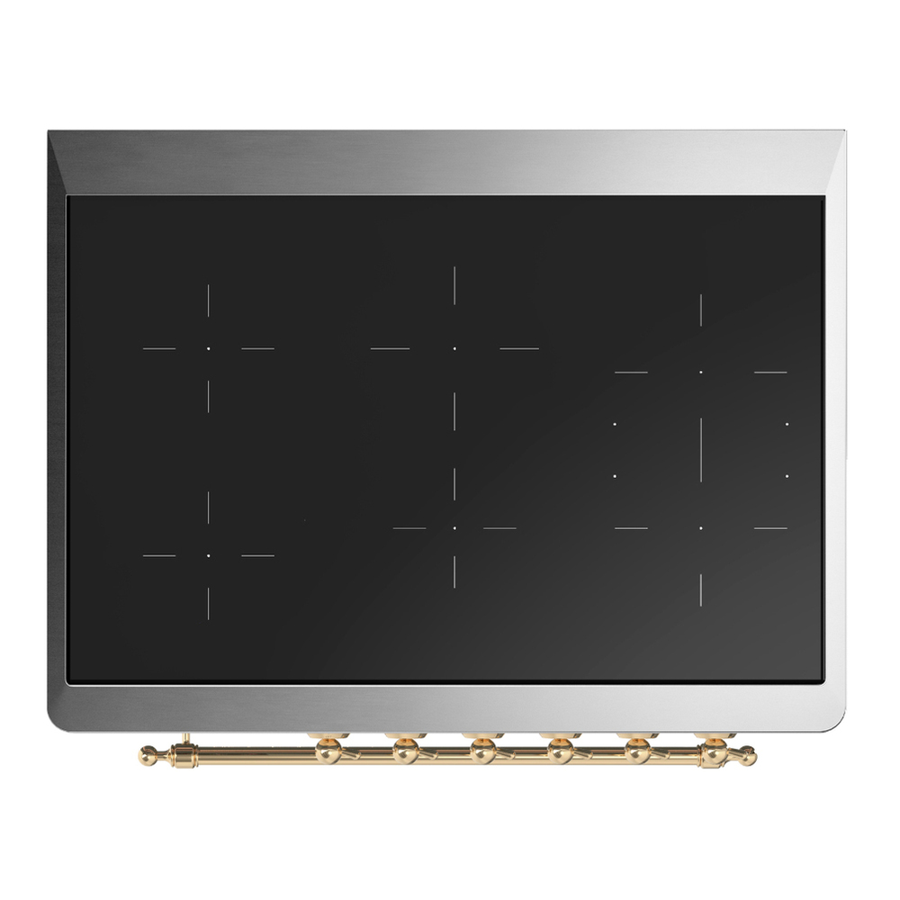 ILVE UMIB36QNR3BKG Majestic III 36 inch Induction Range with 6 Elements, 3.5 cu. ft. Total Oven Capacity (Solid Door, Glossy Black, Brass) 4 ILVE-UMIB36QNR3BKG-Top View