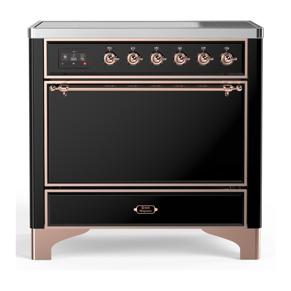 ILVE UMIB36QNR3BKP Majestic III 36 inch Induction Range with 6 Elements, 3.5 cu. ft. Total Oven Capacity (Solid Door, Glossy Black, Copper) 1 UMIB36QNR3BKP