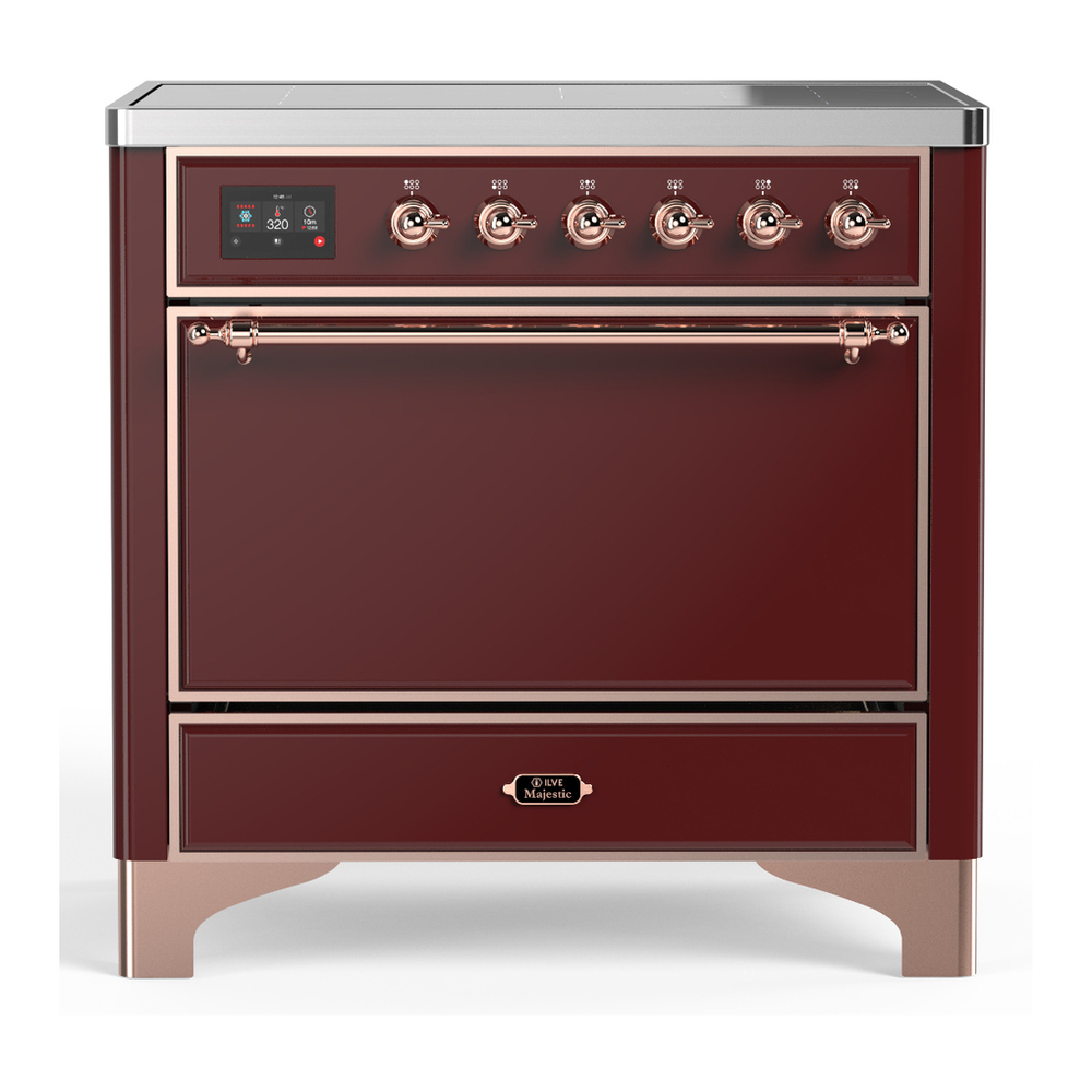 ILVE UMIB36QNR3BUP Majestic III 36 inch Induction Range with 6 Elements, 3.5 cu. ft. Total Oven Capacity (Solid Door, Burgundy, Copper) 1 UMIB36QNR3BUP