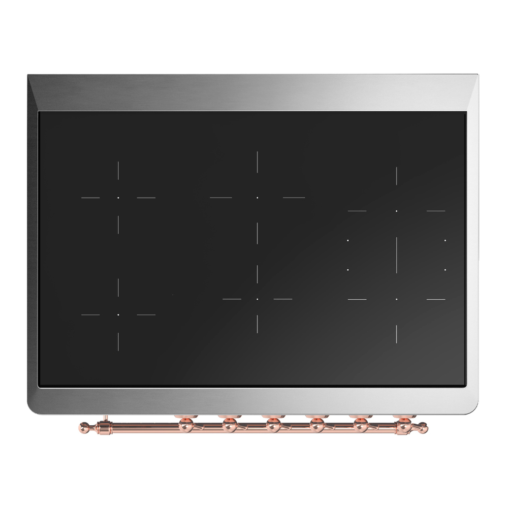 ILVE UMIB36QNR3BUP Majestic III 36 inch Induction Range with 6 Elements, 3.5 cu. ft. Total Oven Capacity (Solid Door, Burgundy, Copper) 4 ILVE-UMIB36QNR3BUP-Top View