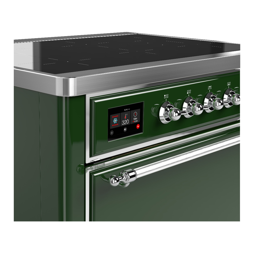 ILVE UMIB36QNR3EGC Majestic III 36 inch Induction Range with 6 Elements, 3.5 cu. ft. Total Oven Capacity (Solid Door, Emerald Green, Chrome) 5 ILVE-UMIB36QNR3EGC-Control Knobs View