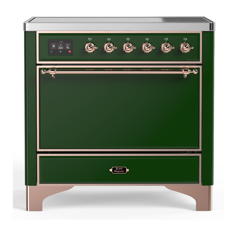 ILVE UMIB36QNR3EGP Majestic III 36 inch Induction Range with 6 Elements, 3.5 cu. ft. Total Oven Capacity (Solid Door, Emerald Green, Copper) 1 UMIB36QNR3EGP