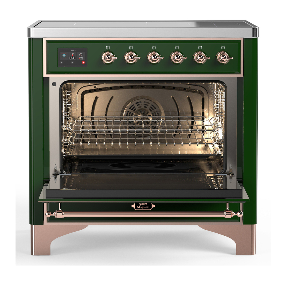ILVE UMIB36QNR3EGP Majestic III 36 inch Induction Range with 6 Elements, 3.5 cu. ft. Total Oven Capacity (Solid Door, Emerald Green, Copper) 2 ILVE-UMIB36QNR3EGP-Open Door View