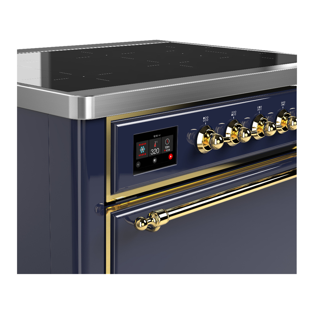 ILVE UMIB36QNR3MBG Majestic III 36 inch Induction Range with 6 Elements, 3.5 cu. ft. Total Oven Capacity (Solid Door, Midnight Blue, Brass) 5 ILVE-UMIB36QNR3MBG-Control Knobs View