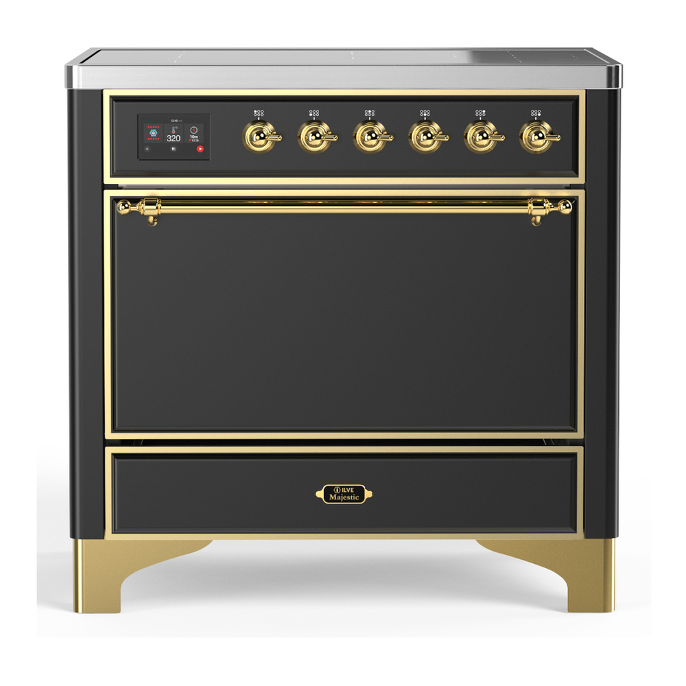 ILVE UMIB36QNR3MGG Majestic III 36 inch Induction Range with 6 Elements, 3.5 cu. ft. Total Oven Capacity (Solid Door, Graphite Matte, Brass) 1 UMIB36QNR3MGG