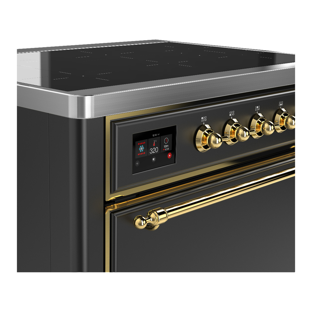 ILVE UMIB36QNR3MGG Majestic III 36 inch Induction Range with 6 Elements, 3.5 cu. ft. Total Oven Capacity (Solid Door, Graphite Matte, Brass) 5 ILVE-UMIB36QNR3MGG-Control Knobs View