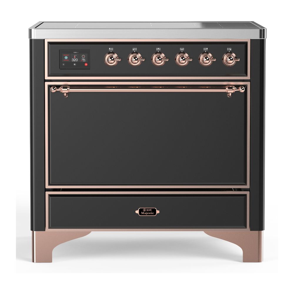 ILVE UMIB36QNR3MGP Majestic III 36 inch Induction Range with 6 Elements, 3.5 cu. ft. Total Oven Capacity (Solid Door, Graphite Matte, Copper) 1 UMIB36QNR3MGP