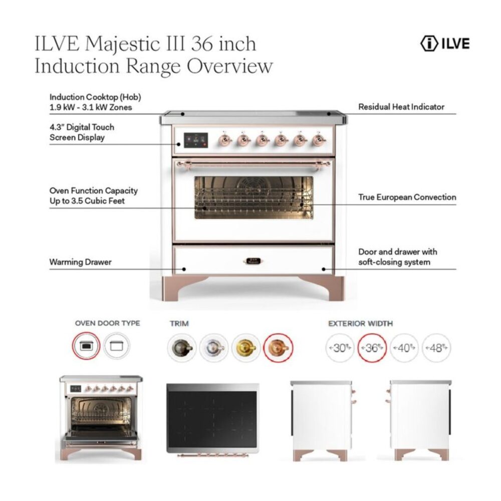 ILVE UMIB36N Majestic III 36 inch Induction Range with 6 Elements, 3.5 cu. ft. Total Oven Capacity