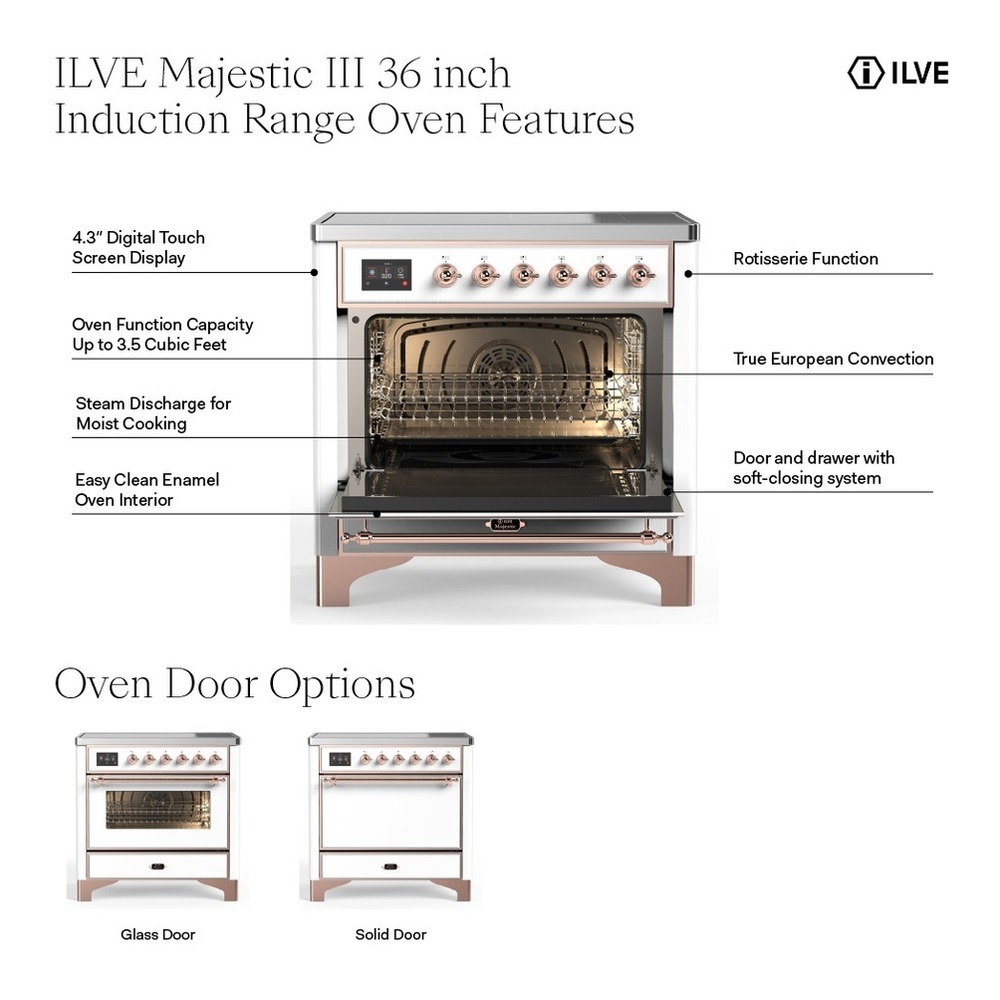 ILVE UMIB36QNR3RAB Majestic III 36 inch Induction Range with 6 Elements, 3.5 cu. ft. Total Oven Capacity (Solid Door, RAL, Burnished) 3 ILVE UMIB36N Majestic III 36 inch Induction Range with 6 Elements, 3.5 cu. ft. Total Oven Capacity