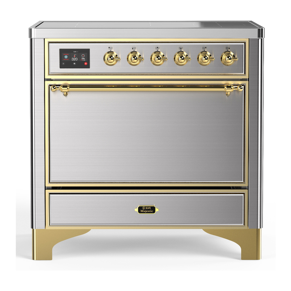 ILVE UMIB36QNR3SSG Majestic III 36 inch Induction Range with 6 Elements, 3.5 cu. ft. Total Oven Capacity (Solid Door, Stainless Steel, Brass) 1 UMIB36QNR3SSG