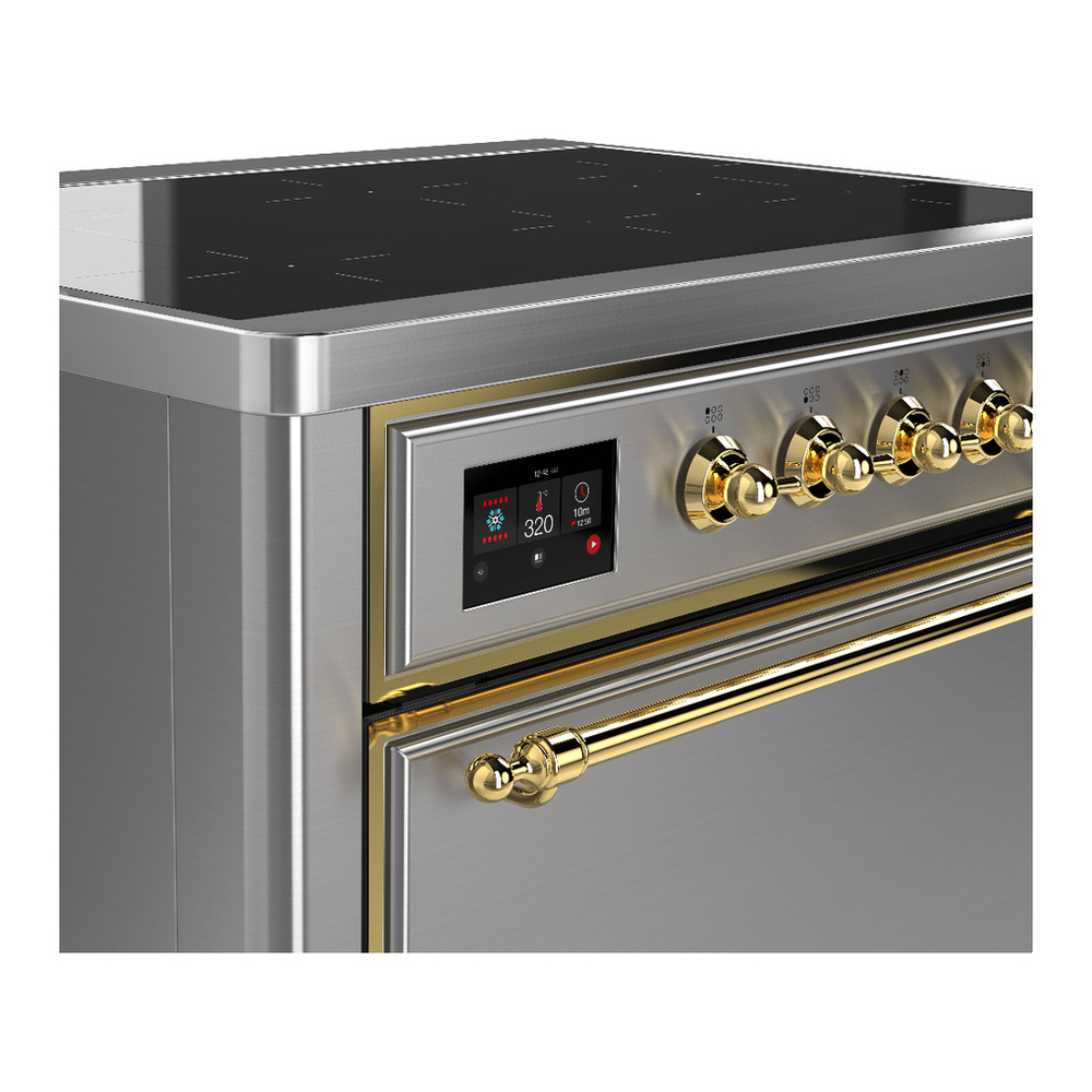 ILVE UMIB36QNR3SSG Majestic III 36 inch Induction Range with 6 Elements, 3.5 cu. ft. Total Oven Capacity (Solid Door, Stainless Steel, Brass) 5 ILVE-UMIB36QNR3SSG-Control Knobs View