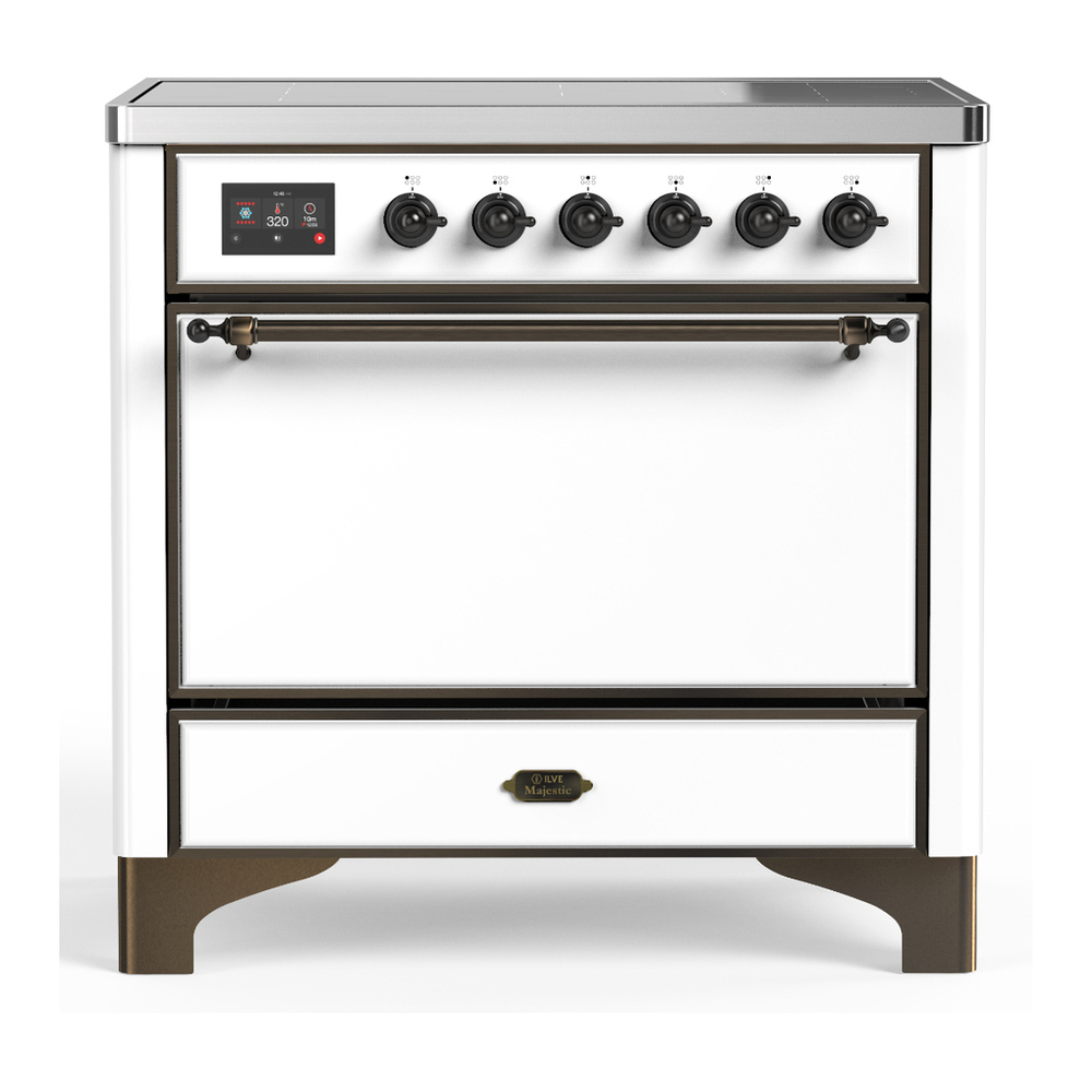 ILVE UMIB36QNR3WHB Majestic III 36 inch Induction Range with 6 Elements, 3.5 cu. ft. Total Oven Capacity (Solid Door, White, Burnished) 1 UMIB36QNR3WHB