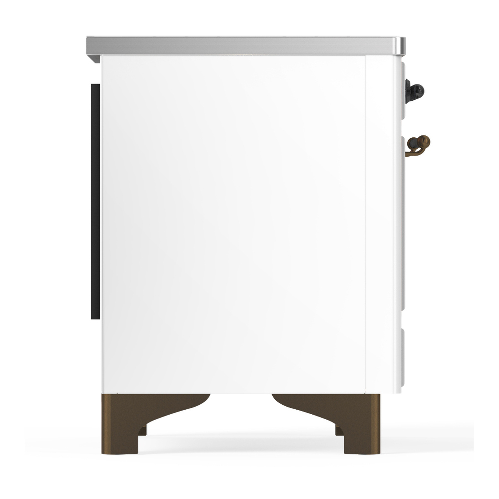 ILVE UMIB36QNR3WHB Majestic III 36 inch Induction Range with 6 Elements, 3.5 cu. ft. Total Oven Capacity (Solid Door, White, Burnished) 6 ILVE-UMIB36QNR3WHB-Right Side View