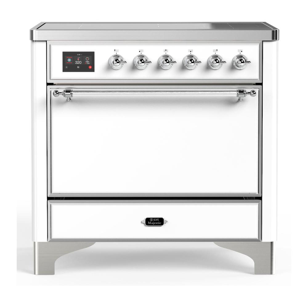 ILVE UMIB36QNR3WHC Majestic III 36 inch Induction Range with 6 Elements, 3.5 cu. ft. Total Oven Capacity (Solid Door, White, Chrome) 1 UMIB36QNR3WHC