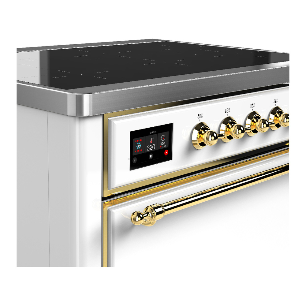 ILVE UMIB36QNR3WHG Majestic III 36 inch Induction Range with 6 Elements, 3.5 cu. ft. Total Oven Capacity (Solid Door, White, Brass) 5 ILVE-UMIB36QNR3WHG-Control Knobs View