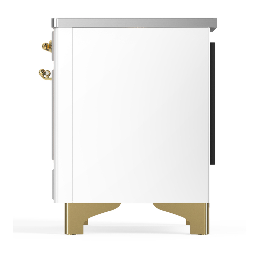 ILVE UMIB36QNR3WHG Majestic III 36 inch Induction Range with 6 Elements, 3.5 cu. ft. Total Oven Capacity (Solid Door, White, Brass) 7 ILVE-UMIB36QNR3WHG-Left Side View