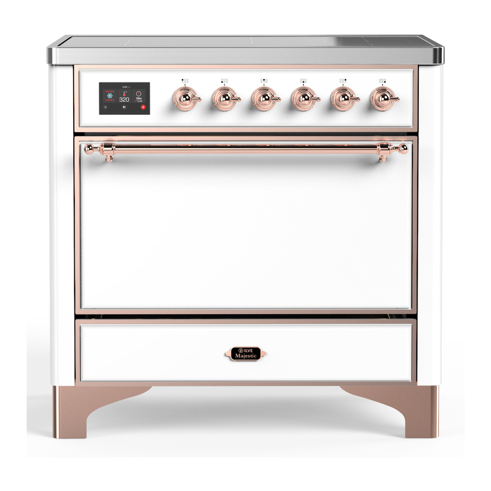 ILVE UMIB36QNR3WHP Majestic III 36 inch Induction Range with 6 Elements, 3.5 cu. ft. Total Oven Capacity (Solid Door, White, Copper) 1 UMIB36QNR3WHP